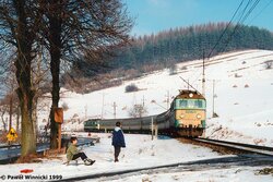 1999.01.17. - Krynica - Powroźnik - ET21-445 oraz EU06-06 na popychu z poc. posp. ''Bieszczad...jpg