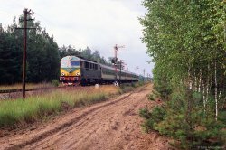 1996.08.06. - Nowogród Osiedle - SU46-039 z poc. os. rel. Zielona Góra - Żagań, opuszcza stację.jpg